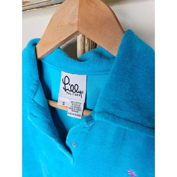 Vintage Lilly Pulitzer Turquoise Terrycloth collared top ladies small - Picture 2 of 7